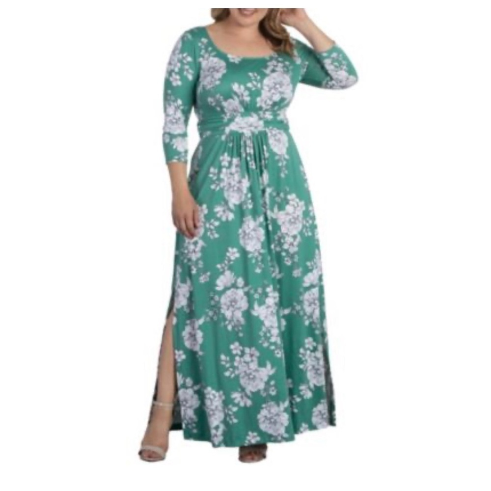 Kiyonna Green Floral Long Sleeve Dress size 1X